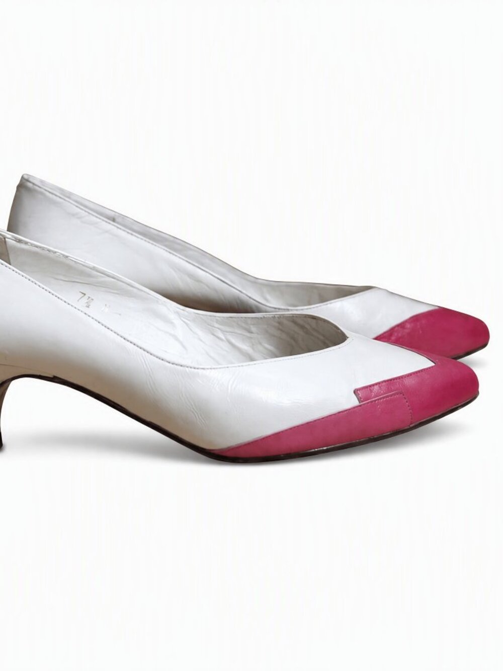 Vintage 80's Oleg Cassini White and Pink Color-Block Pointed-Toe Heels 7.5